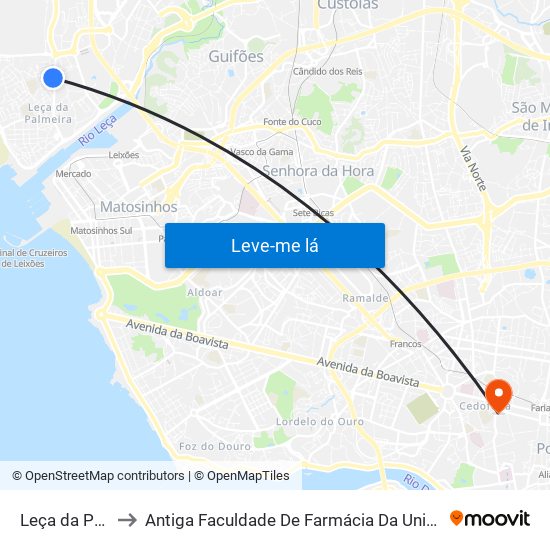 Leça da Palmeira to Antiga Faculdade De Farmácia Da Universidade Do Porto map