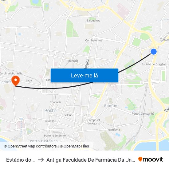 Estádio do Dragão (Terminal) to Antiga Faculdade De Farmácia Da Universidade Do Porto map
