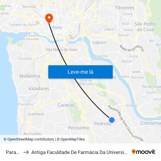 Paradela to Antiga Faculdade De Farmácia Da Universidade Do Porto map
