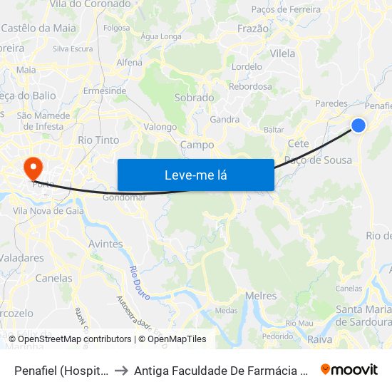 Penafiel (Hospital P. Américo) to Antiga Faculdade De Farmácia Da Universidade Do Porto map