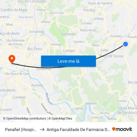 Penafiel (Hospital P.Américo) to Antiga Faculdade De Farmácia Da Universidade Do Porto map