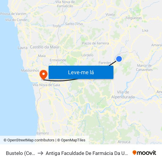 Bustelo (Cemitério) to Antiga Faculdade De Farmácia Da Universidade Do Porto map