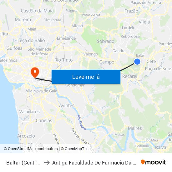 Baltar (Centro Escolar) to Antiga Faculdade De Farmácia Da Universidade Do Porto map