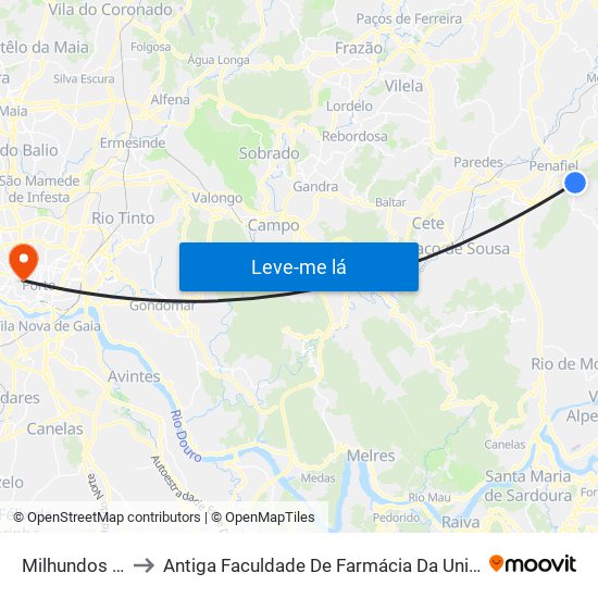 Milhundos (Igreja) to Antiga Faculdade De Farmácia Da Universidade Do Porto map