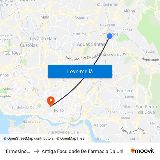 Ermesinde - B. V. to Antiga Faculdade De Farmácia Da Universidade Do Porto map
