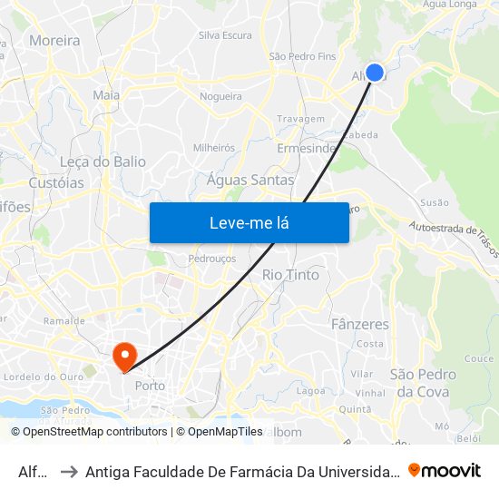 Alfena to Antiga Faculdade De Farmácia Da Universidade Do Porto map