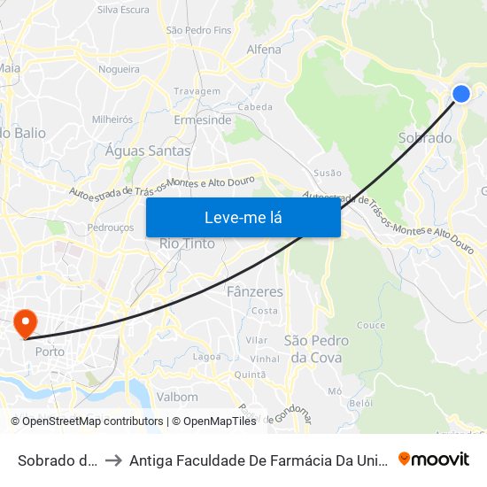 Sobrado de Cima to Antiga Faculdade De Farmácia Da Universidade Do Porto map