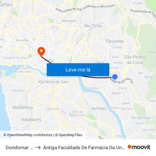Gondomar (Souto) to Antiga Faculdade De Farmácia Da Universidade Do Porto map