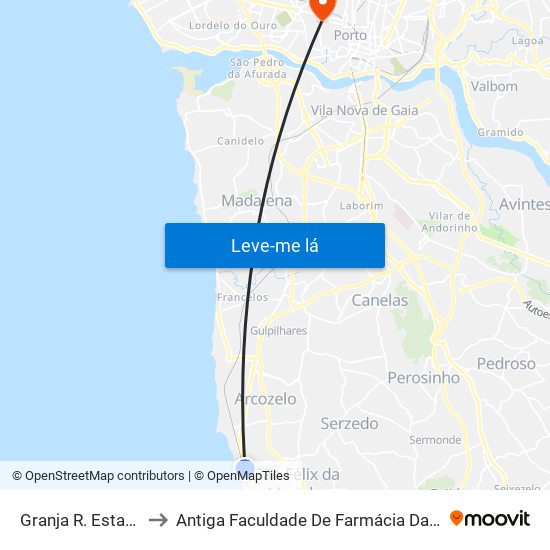 Granja R. Estação to Antiga Faculdade De Farmácia Da Universidade Do Porto map