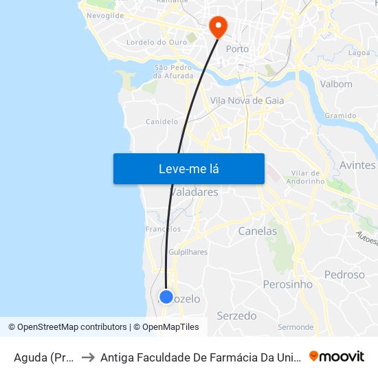 Aguda (Progado) to Antiga Faculdade De Farmácia Da Universidade Do Porto map