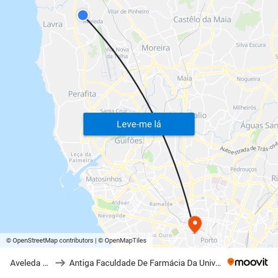 Aveleda Centro to Antiga Faculdade De Farmácia Da Universidade Do Porto map