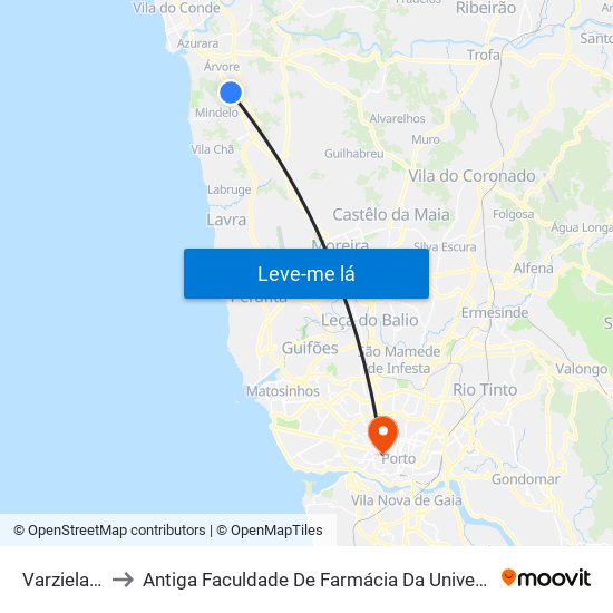 Varziela (Sul) to Antiga Faculdade De Farmácia Da Universidade Do Porto map