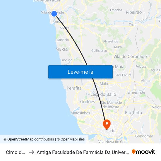 Cimo de Vila to Antiga Faculdade De Farmácia Da Universidade Do Porto map