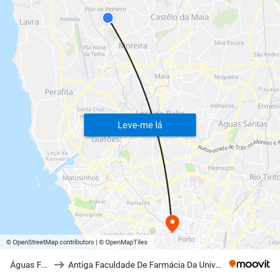 Águas Férreas to Antiga Faculdade De Farmácia Da Universidade Do Porto map