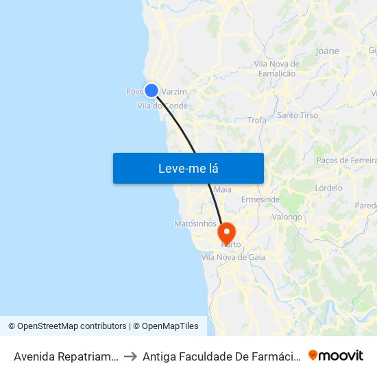 Avenida Repatriamento dos Poveiros to Antiga Faculdade De Farmácia Da Universidade Do Porto map