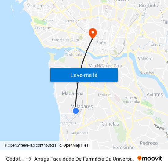Cedofeita to Antiga Faculdade De Farmácia Da Universidade Do Porto map