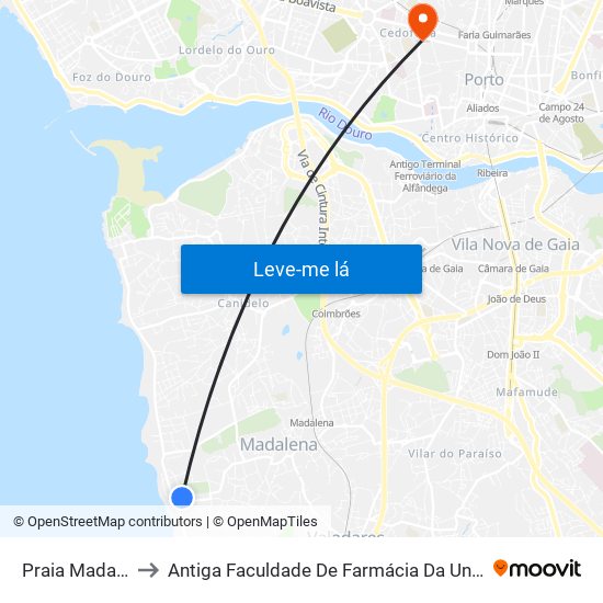 Praia Madalena Sul to Antiga Faculdade De Farmácia Da Universidade Do Porto map