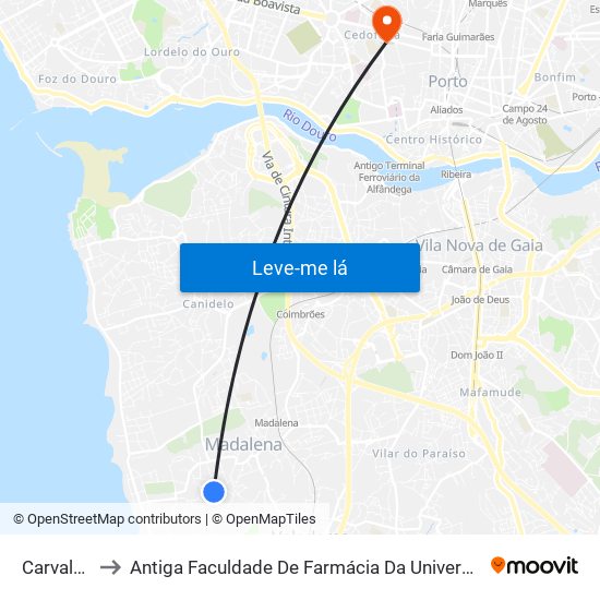 Carvalheiro to Antiga Faculdade De Farmácia Da Universidade Do Porto map