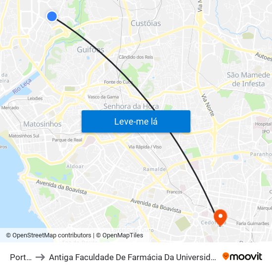 Portela to Antiga Faculdade De Farmácia Da Universidade Do Porto map