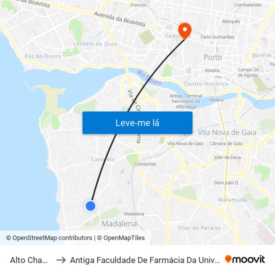 Alto Chaquedas to Antiga Faculdade De Farmácia Da Universidade Do Porto map