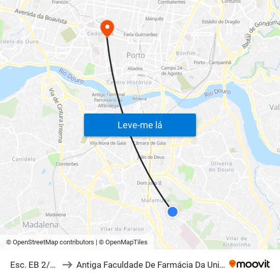 Esc. EB 2/3 S Reis to Antiga Faculdade De Farmácia Da Universidade Do Porto map