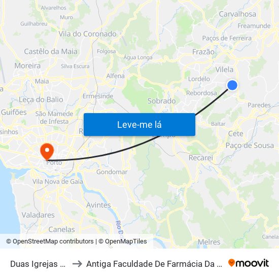 Duas Igrejas (Lameiras) to Antiga Faculdade De Farmácia Da Universidade Do Porto map