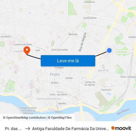 Pr. das Flores to Antiga Faculdade De Farmácia Da Universidade Do Porto map