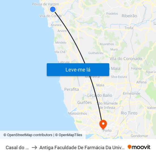 Casal do Monte to Antiga Faculdade De Farmácia Da Universidade Do Porto map