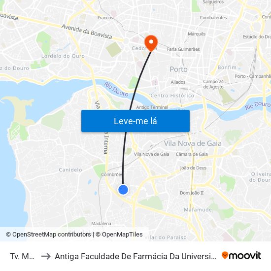 Tv. Matas to Antiga Faculdade De Farmácia Da Universidade Do Porto map