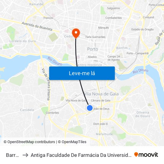 Barrosa to Antiga Faculdade De Farmácia Da Universidade Do Porto map