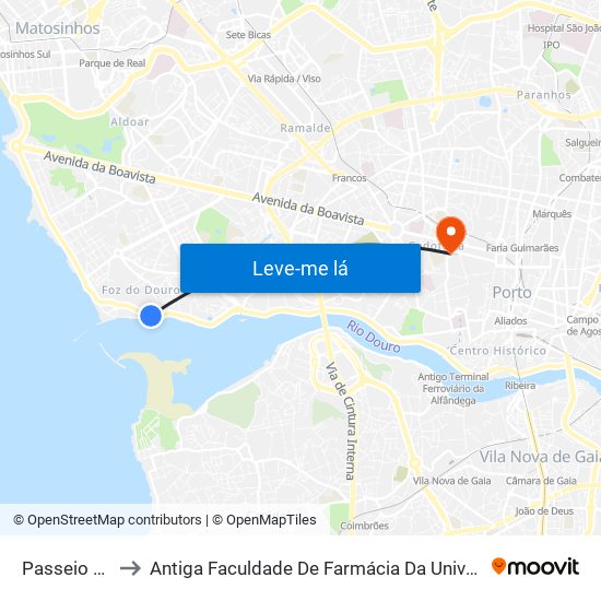 Passeio Alegre to Antiga Faculdade De Farmácia Da Universidade Do Porto map