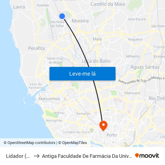 Lidador (Metro) to Antiga Faculdade De Farmácia Da Universidade Do Porto map