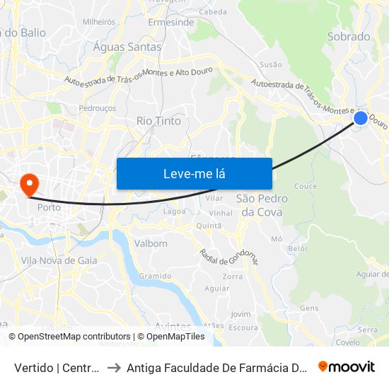 Vertido | Central da Ribeira to Antiga Faculdade De Farmácia Da Universidade Do Porto map