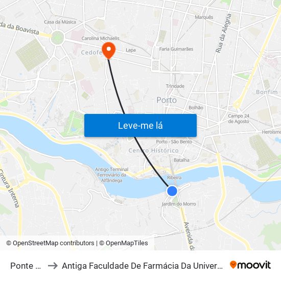 Ponte Luíz I to Antiga Faculdade De Farmácia Da Universidade Do Porto map