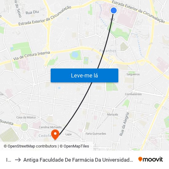 Ipo to Antiga Faculdade De Farmácia Da Universidade Do Porto map