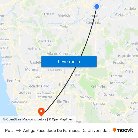 Ponte (Landim) to Antiga Faculdade De Farmácia Da Universidade Do Porto map