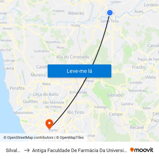 Silvalde 2 to Antiga Faculdade De Farmácia Da Universidade Do Porto map