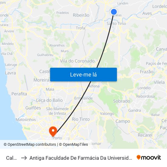 Caldas to Antiga Faculdade De Farmácia Da Universidade Do Porto map