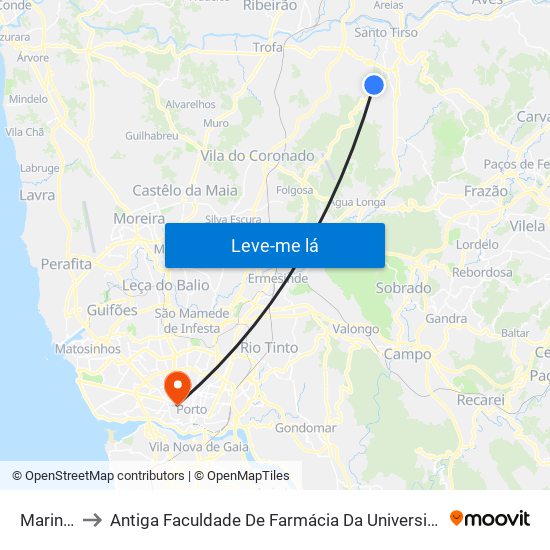 Marinhos to Antiga Faculdade De Farmácia Da Universidade Do Porto map