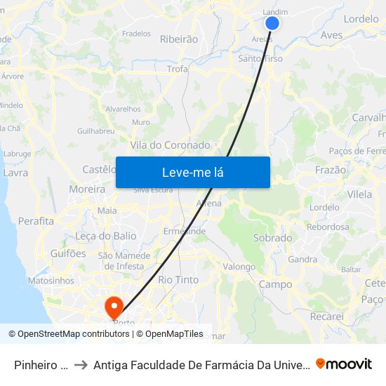 Pinheiro Torto to Antiga Faculdade De Farmácia Da Universidade Do Porto map