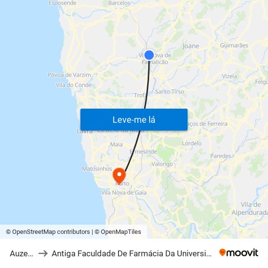 Auzende to Antiga Faculdade De Farmácia Da Universidade Do Porto map