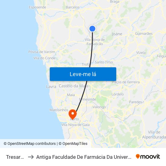 Tresarnoso to Antiga Faculdade De Farmácia Da Universidade Do Porto map