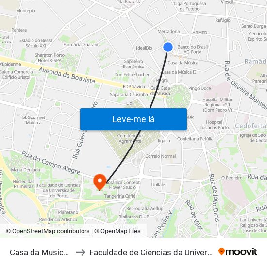 Casa da Música (Metro) to Faculdade de Ciências da Universidade do Porto map