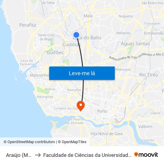 Araújo (Metro) to Faculdade de Ciências da Universidade do Porto map