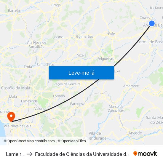 Lameiros to Faculdade de Ciências da Universidade do Porto map