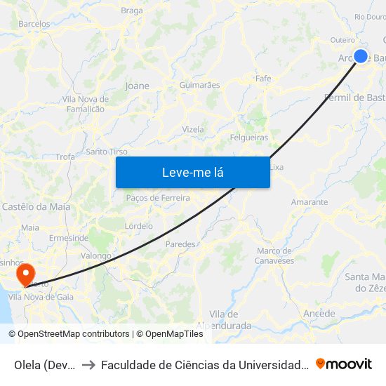 Olela (Devesa) to Faculdade de Ciências da Universidade do Porto map