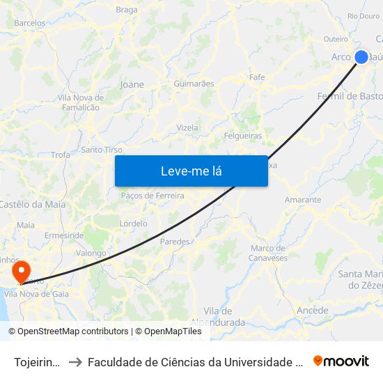 Tojeirinhas to Faculdade de Ciências da Universidade do Porto map