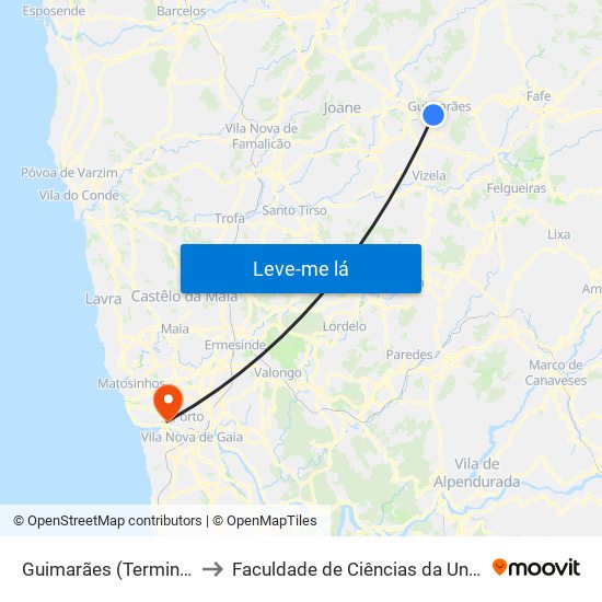 Guimarães (Terminal Rodoviário) to Faculdade de Ciências da Universidade do Porto map