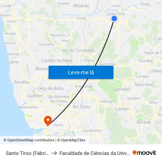 Santo Tirso (Fábrica do Arco) to Faculdade de Ciências da Universidade do Porto map