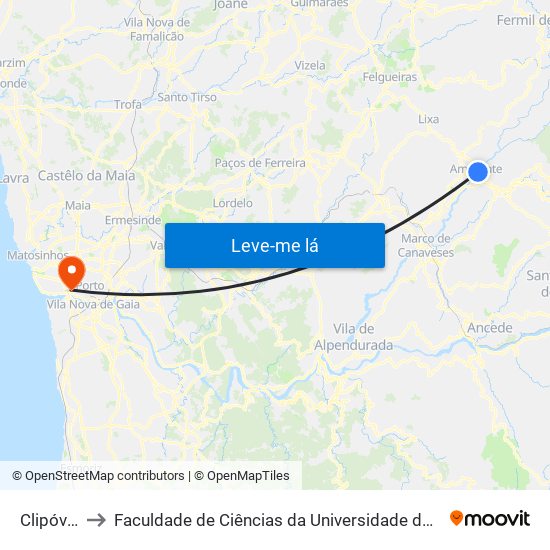 Clipóvoa to Faculdade de Ciências da Universidade do Porto map